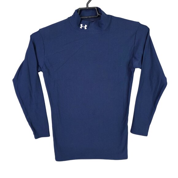 Mens Under Armour Navy Blue ColdGear Compression Shirt Mock Neck Long Sleeve L - Picture 1 of 8
